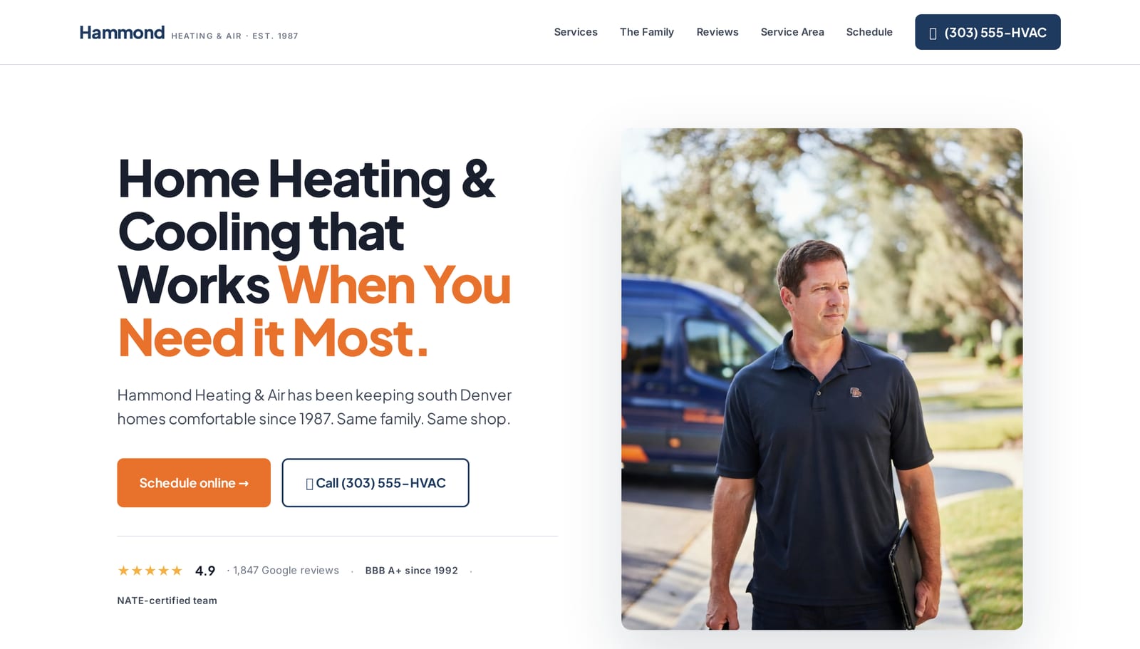 Hammond Heating & Air homepage preview